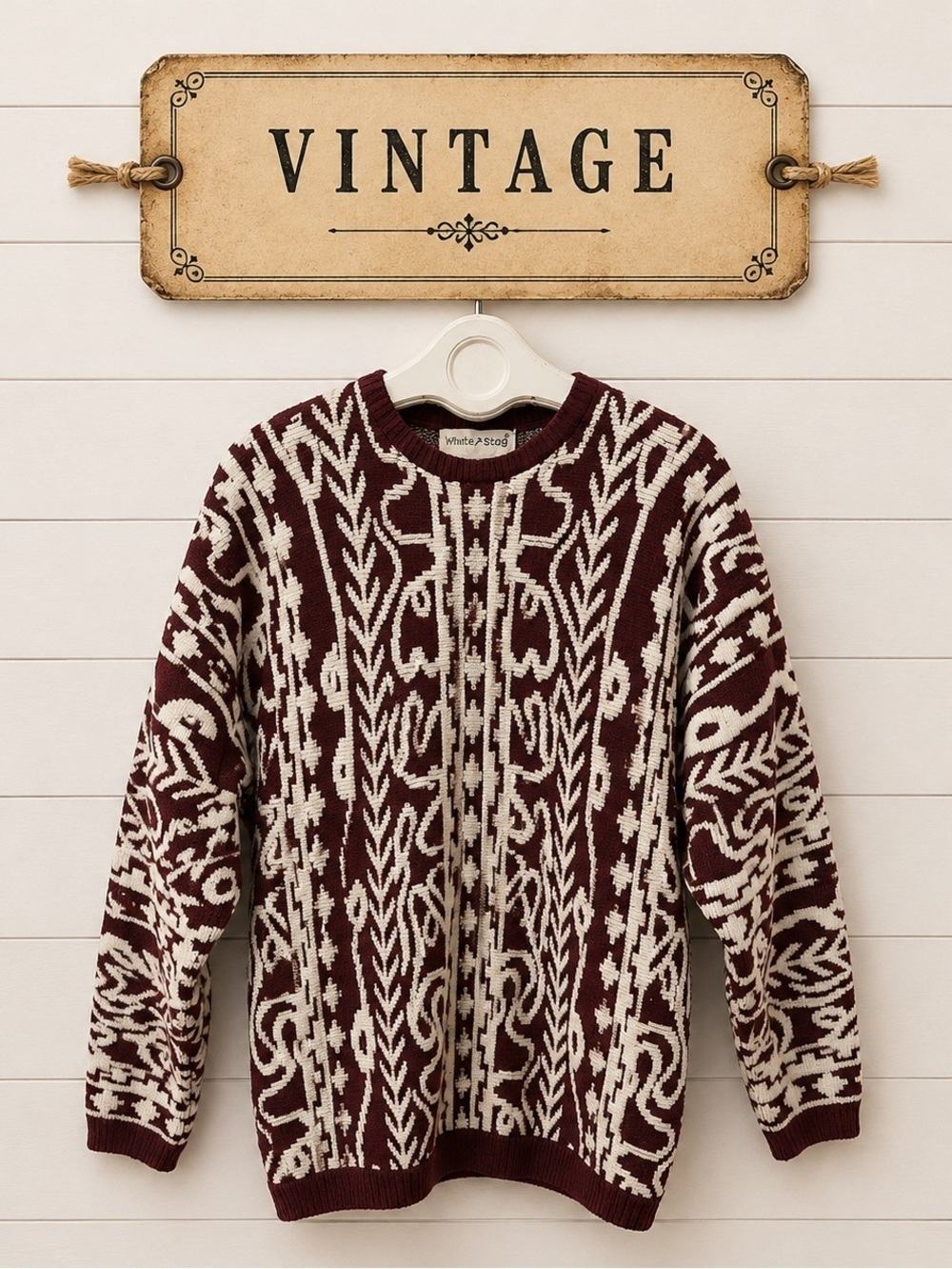 Vintage Burgundy Knit Sweater - White Stag size L